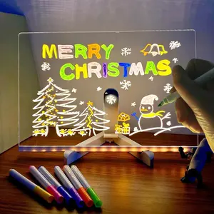 LED Drawing Board with Colors Creative Rewritable Acrylic Message Board Dry Erase Drawing Board 11.8 X 7.9 with Light Adjustable Stand 7 Pen for Office School Home Christmas Gift