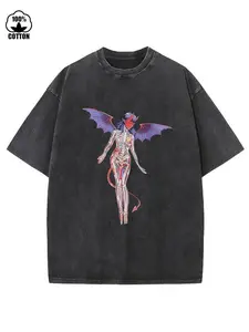 valentine shirts Men's Summer Loose Short Sleeve T-Shirt, Pure Cotton Washed, Round Neck Short Sleeve, Suitable for Street and Outdoor Activities - Washed Cotton Men's T-Shirt 230g