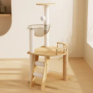 Aesthetic wood cat tower with clear acrylic hammock modern cat tree for small large indoor cats living room furniture finds must haves