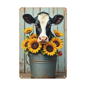 WSTKJW Cow Decor Rustic Metal Signs for Western Home Decor,Farmhouse Sunflower Cow Decorations for Home,Cow Decor for Office Living Room Kitchen Bedroom, Cow Gifts Bathroom Sign 8x12 Inch