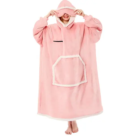 Eyemask Sleeping Oversized Long Wearable Blanket Hoodie for Adult One Size