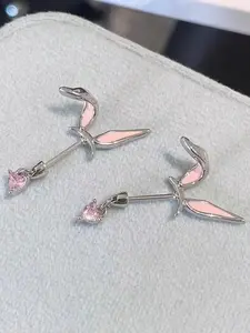 2 Pairs Rabbit Ear Stud Earrings, Boho Style, Zinc Alloy, Heart Shaped Zirconia, All Seasons, Cute and Sweet Design