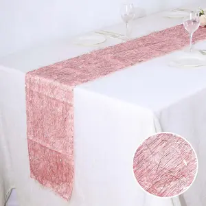 Metallic Tinsel Table Runner 12"x108" Rose Gold Fringe Shag - Shimmery Polyester Linen