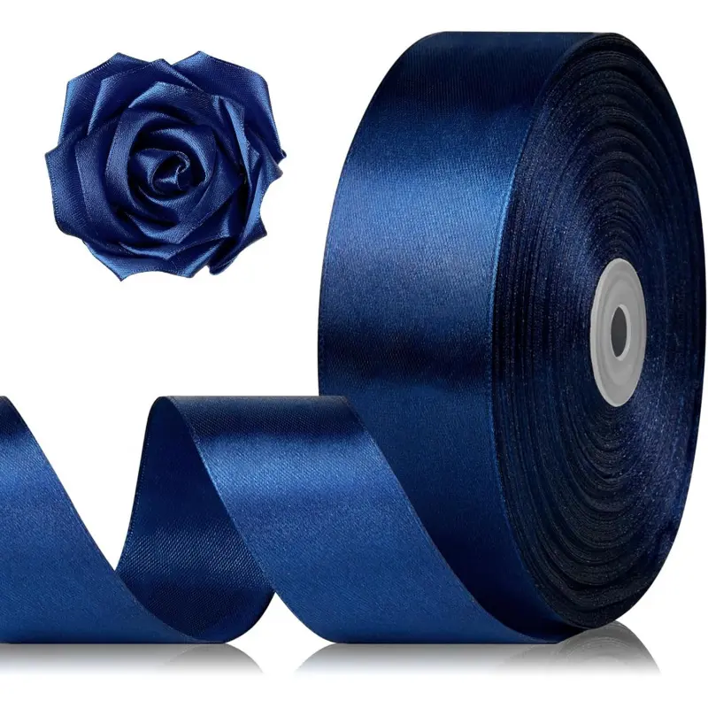 1-1/2 Inch 100 Yards Dark Blue Satin Ribbon, Solid Fabric Ribbon Roll for Flower Bouquet, Gift Wrapping, Roses Making, Handmade Crafts