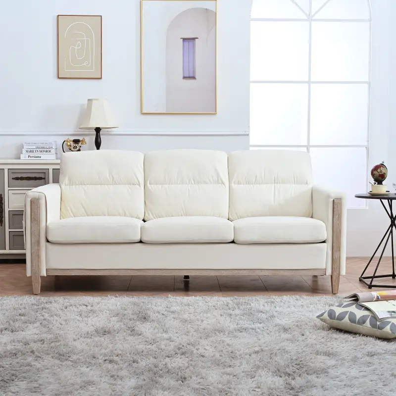 [SOIYELIFE] 79.5" Solid Wood 3-Seater Sofa with Soft, Durable Cushions, Perfect for Living Room Comfort