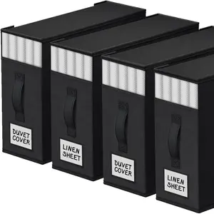 4 Pack Bed Sheet Organizer Foldable | Bedding Storage Bags with Clear Window & Label | Closet Storage for Sheets, Blankets & Duvet Covers