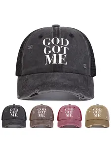 Unisex God Got Me Water Washed Mesh Baseball Cap, Adjustable Trucker Hat, Adjustable Sun Protection Casual Hat for Spring & Fall Travel Beach Vacation