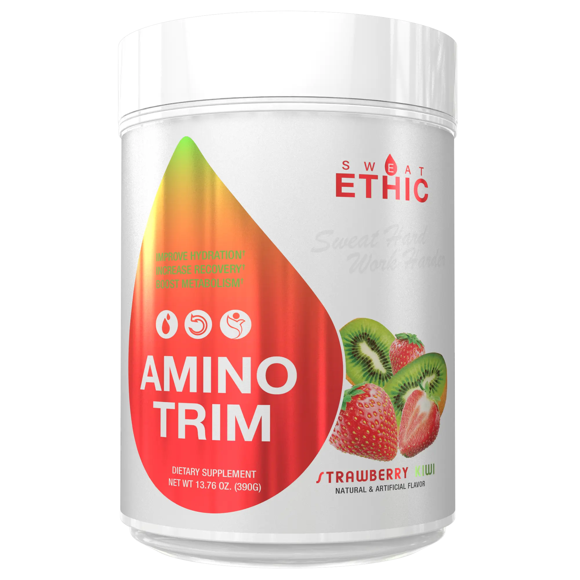 Sweat Ethic Amino Trim BCAA + EAA Supplement Powder, Protein-Enhanced Complex with Taurine, Natural Hydration Support, Caffeine-Free Energy for Fitness & Muscle Recovery, Essential Aa