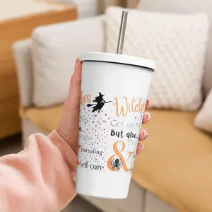 Witches Get Stitches Insulated tumbler with a straw Drinkware Flasks