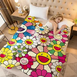 Takashi Murakami Sunflower Knee Blanket Throw Blankets for Winter Microfiber Oversized Baby Lightweight Fleece Sofa Decoration