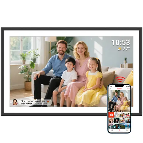 Frameo 15.6" WiFi Digital Photo Frame - Digital Picture Frame 1920x1080 HD IPS Display Touchscreen, 32GB Memory, Auto-Rotate, Wall Mount, Smart Cloud Photo/Video Sharing, Living Room Decor - Gifts for Mom