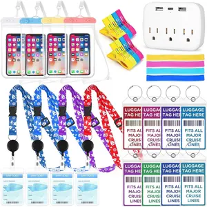25 count Cruise Essentials Kit  Haves Include Cruise Luggage Tags Holder, Cruise Lanyards, Cruise Power Strip, Towel Bands and Clips,  Phone Bags, Cruise Accessories for All Cruise Lines
