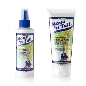 Mane 'n Tail Herbal Gro Spray Therapy & Olive Oil & Keratin Leave-In Cream Care Combo for Hair Growth and Shine 6 fl oz