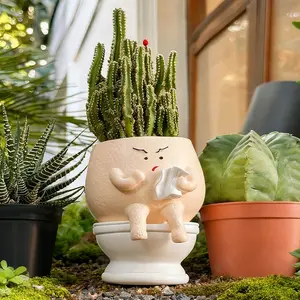 Potty Guy Planter Toilet Shaped Succulent Planter, Creative and Cute Decorative Pot for Office, Study, and Home Decor, No Plants Included