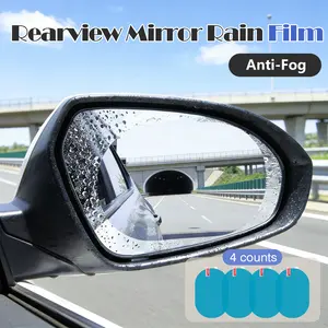 4 Counts Car Rearview Mirror Film, PET material nano coating, high transmittance, keeps vision clear on rainy foggy days