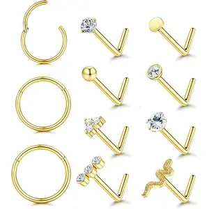 YADOCA 11PCS Nose Rings for Women 18G 20G Hypoallergenic 316L Stainless Steel Nose Studs L-Shaped Trendy Cubic Zirconia Snake Nostril Piercing Jewelry Septum Cartilage Helix Conch Hoop 6MM/8MM/10MM