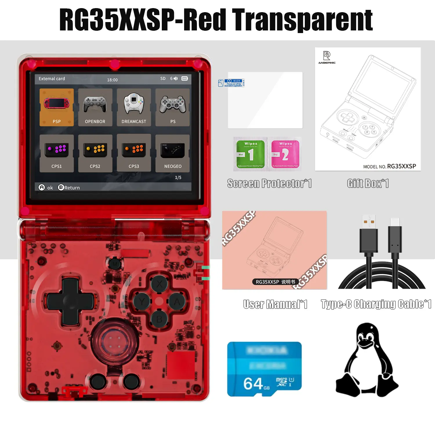 RG35XXSP-Red  Transparent+64G