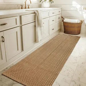 Bathroom Runner Rug,2x6 ft Hallway Runner,Braided Style Kitchen Runner Rugs,Faux Jute Rug with Rubber Backing,Machine Washable Neutral Entryway Runner Non Slip,Tan Brown