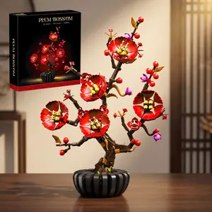 Plum Blossom Bonsai Building Set, Botanical Floral Display Model, Decorative Flower Collection for Home Office Desk and Shelf Decor Tree