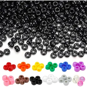 Black Pony Beads Bulk 1000 Pcs 6x9mm, Large Hole Kandi Hair Beads for Braids Bracelets, DIY Friendship Bracelets Necklaces Jewelry Making Crafts and Gifts