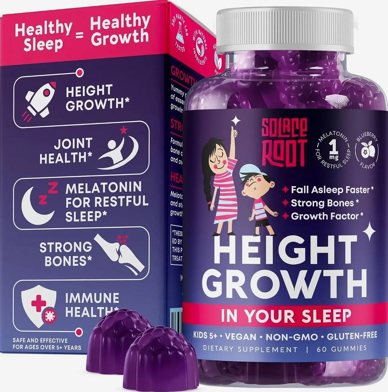 Height Growth Gummies with Melatonin for Kids & Teens - Ashwagandha for Kids - Melatonina Para Niños - Height Growth Supplement - Teen Boy Vitamins - Grow Taller Supplement - Kids Melatonin Gummy