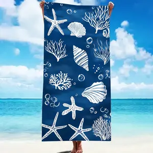 Soft Quick-Dry Beach Towel, 250gsm Microfiber, High Absorbency, Reusable, Ocean Shell Starfish Design, Pool Towel, Yoga, Camping, Gym, Travel