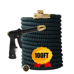 High-Pressure Garden Hose Set - 3x Expandable Retractable Design - Durable Rubber Material - American Standard Connector - Suitable for Outdoor Home Cleaning and Car Washing - Multifunctional Garden Tool Kit