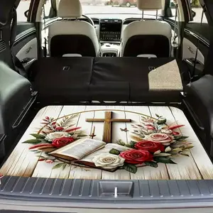 1pc 1 Religious-themed Flower Cross Car Trunk Mat, Car Interior Accessory - Durable and Easy to Clean SUV Trunk Mat, Stylish Design to Protect the Interior, Keep Tidy, Suitable for All Models, Car Accessories, Car Mats