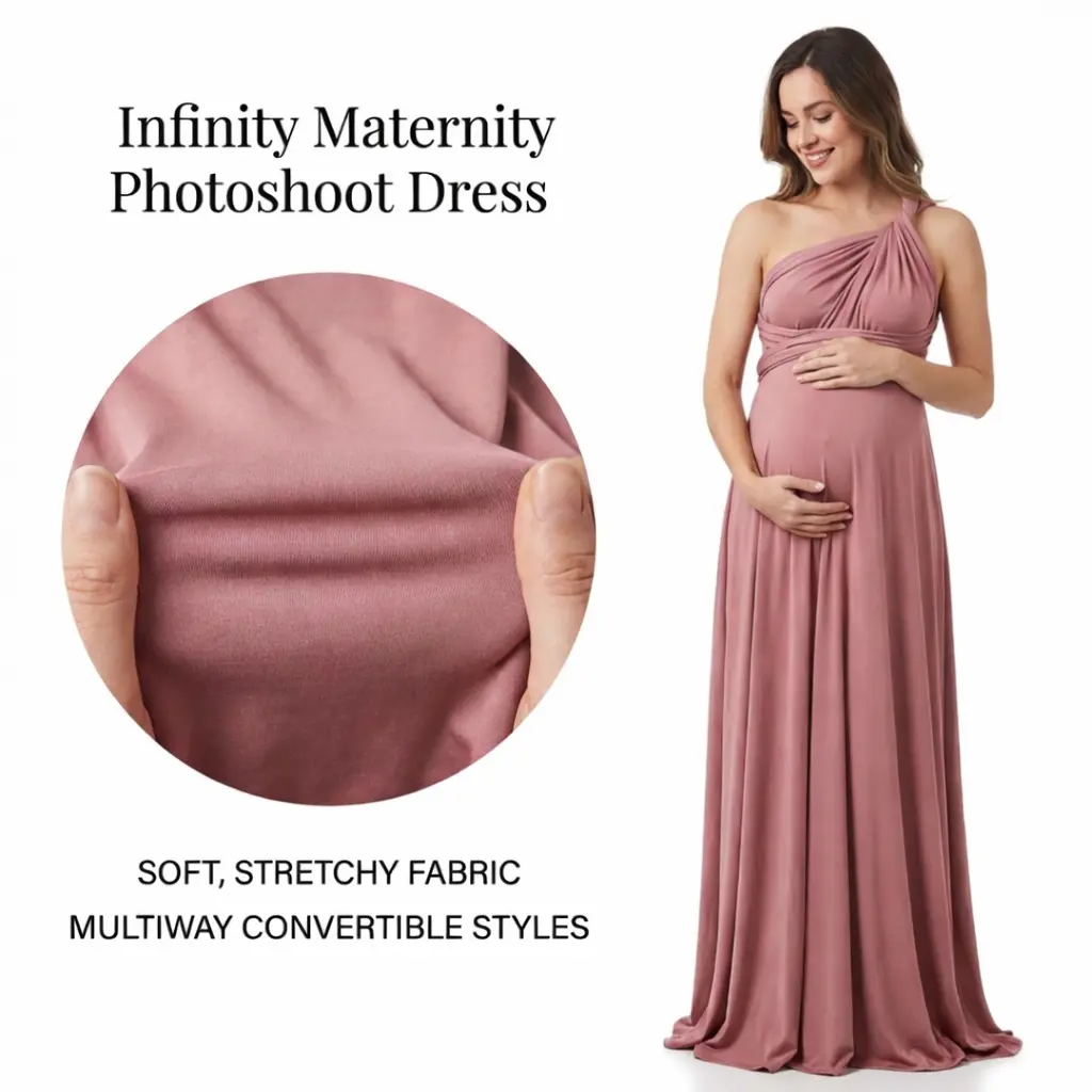 Taniri Women's Infinity Convertible Maternity Maxi Dress - Soft Stretch Fabric, Plus Size & 1 Size Maternity Clothing for Baby Shower, Outdoor Pregnancy Announcement Photos, One Size