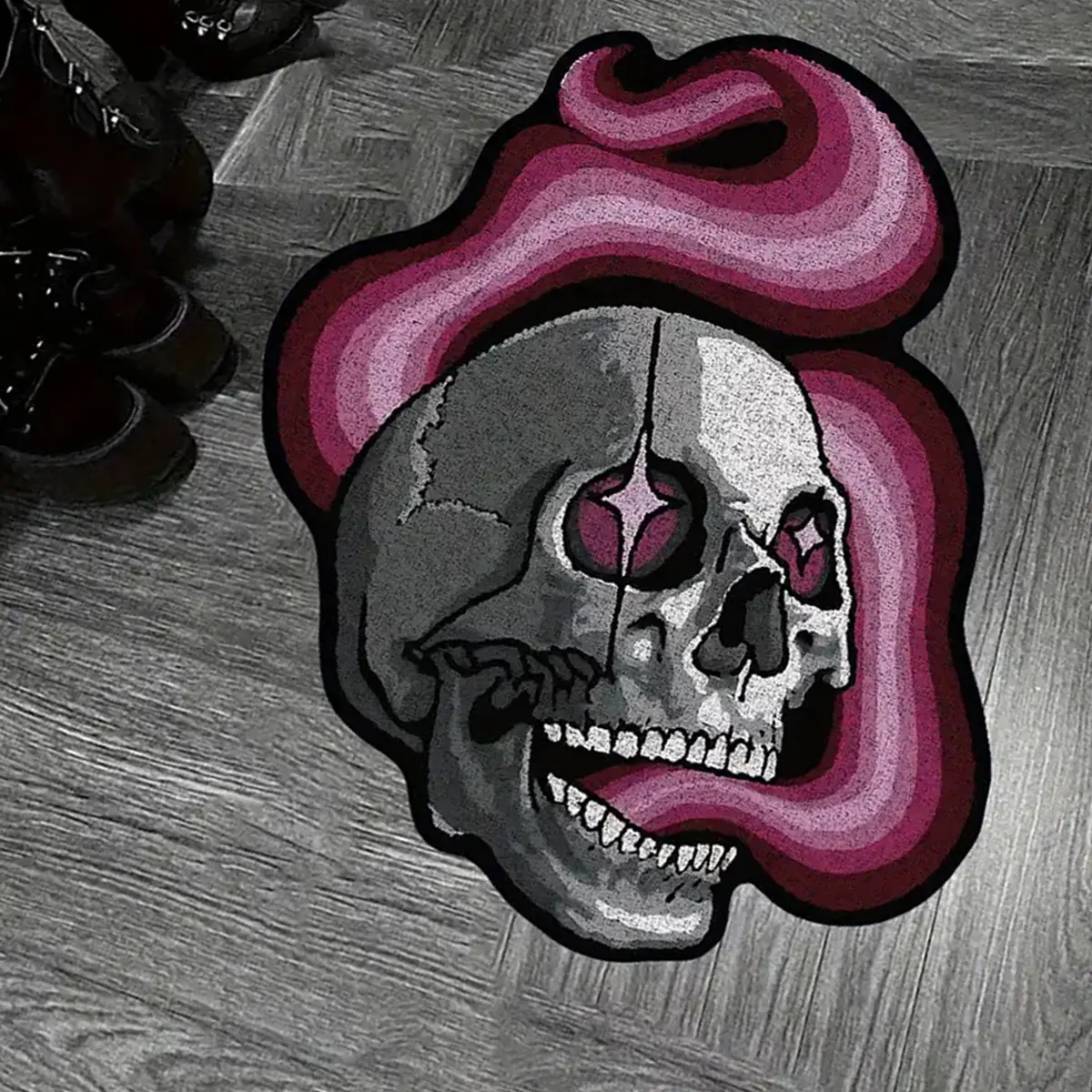 Gothic Skull Carpet, American Style Living Room Rug, Reflective Durable Short Velvet, Suitable for Bathroom Bedroom Bedside Doorway, Dark Aesthetic Rug