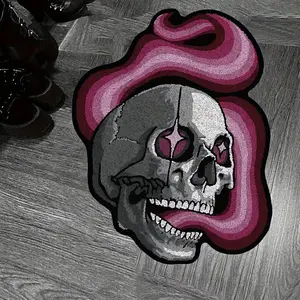 Gothic Skull Carpet, American Style Living Room Rug, Reflective Durable Short Velvet, Suitable for Bathroom Bedroom Bedside Doorway