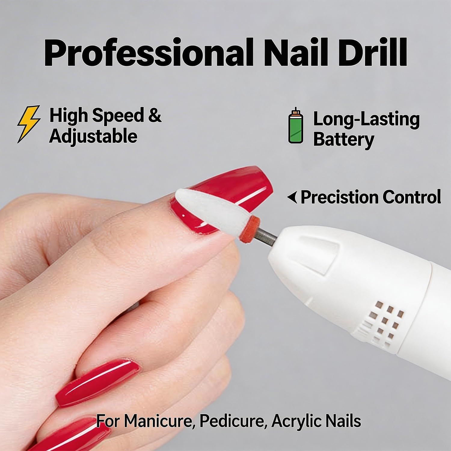 Rechargeable Nail Drill, Cordless Electric File for Fungus Nail Care | Thick Nail Maintenance, Smooth Nail Shaping & Buffing, Precise Cuticle Care, Gentle Daily Nail Grooming,