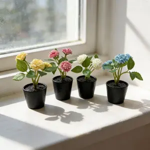 4pcs Realistic Embroidery Ball Mini Bonsai Home Decor, Wedding Indoor Desktop Ornament, Artificial Plant Pot, Easy Care