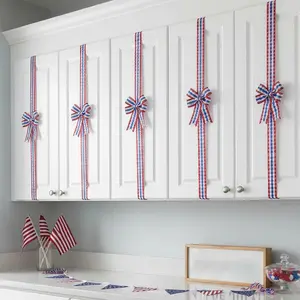 6 Pcs 4th of July Cabinet Bows for Kitchen America Flag Stripe Star Print Big Bows Decor