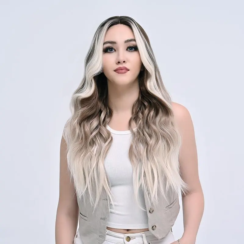 IMstyle Nicole 28 inches| Glueless Lace synthetic wig| Gradient gray long hair| Heat resistance| Daily wear| DIY hair accessories | T1FH019-01