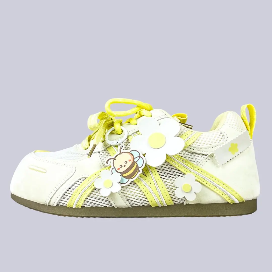 Honey Buzzley Bumblebee White Mesh Sneakers – Women’s