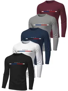 Men's 5 Pack Long Sleeve T-Shirts, Urban Light Fashion Streetwear, Comfortable Breathable Slim Fit, Spring & Fall, Casual Daily Wear