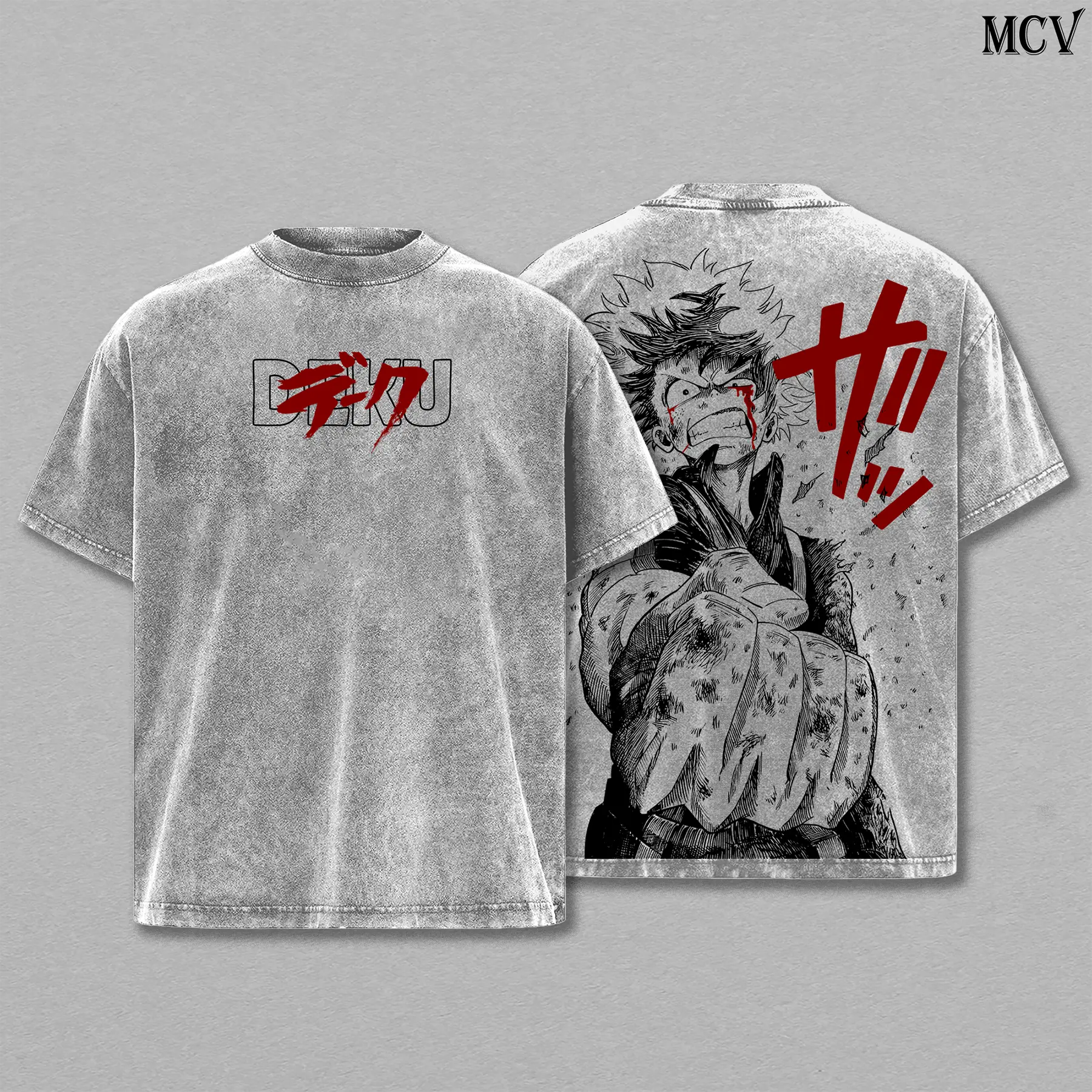 Deku Washed Tee My Hero Academia Oversize Unisex Heavy Cotton Vintage Double Printed Detroit Smash One For All Anime Manga Graphic T-Shirt Japanese Retro Streetwear Menswear Womenswear