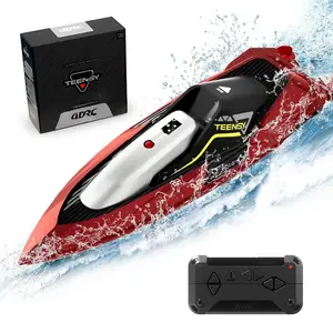 RC Boat, 2.4G High Speed Remote Control Boat Waterproof Racing Boats Red with USB Charging & Low Battery Alarm