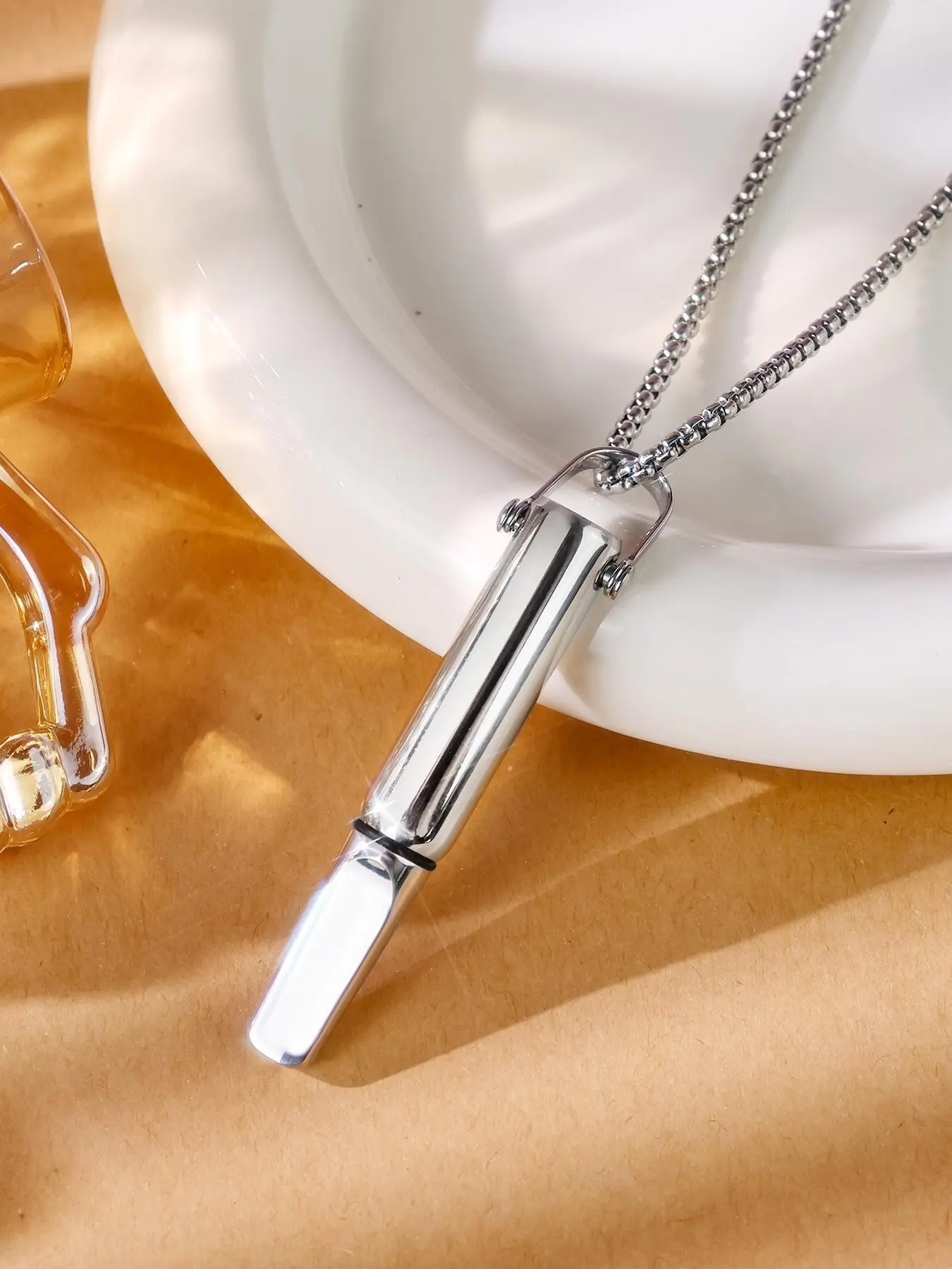 Breathing Necklace Stainless Steel Detachable Core Mindful Breathing Anxiety Relief Pendant, Stress Reduction Gift for Men Women, Daily Wear Jewelry, Everyday Wear Jewelry