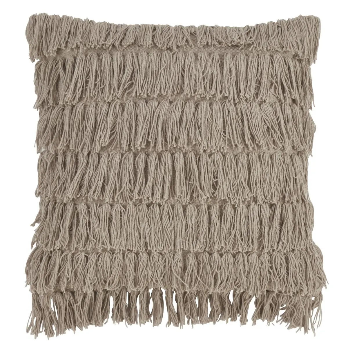 SARO 5990.GY18S 18 in. Square Down-Filled Woven Fringe Throw Pillow - Grey, Modern Home Room Decor for Indoor Use