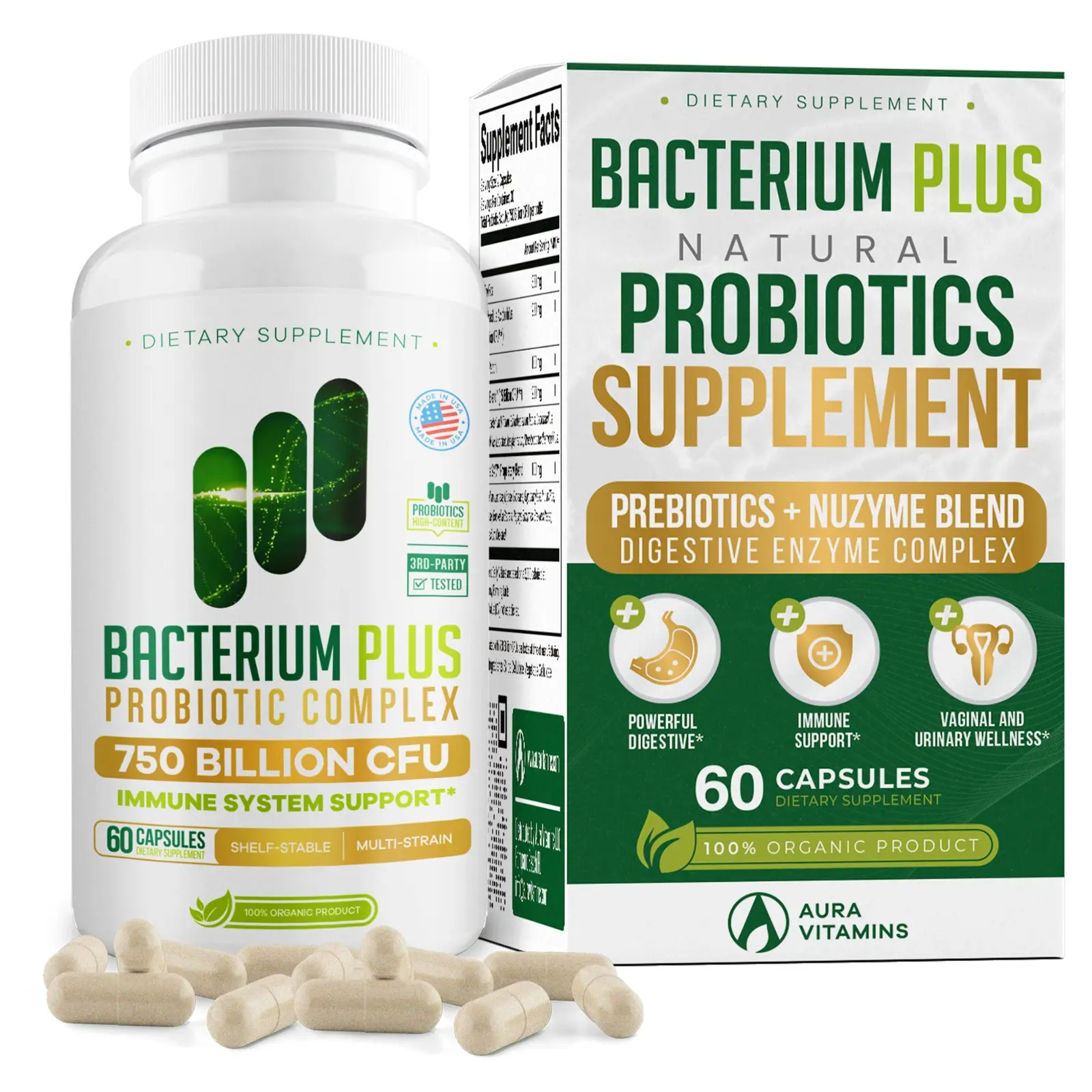 Bacterium Plus, Natural Product, Vegetarian Capsules, Immune System Support, Patented Formula, Original Product - 60 Count - Pack of 1