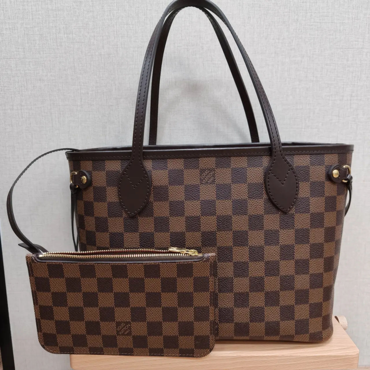 Pre-owned Louis Vuitton Neverfull PM Size Damier Ebene With Pouch