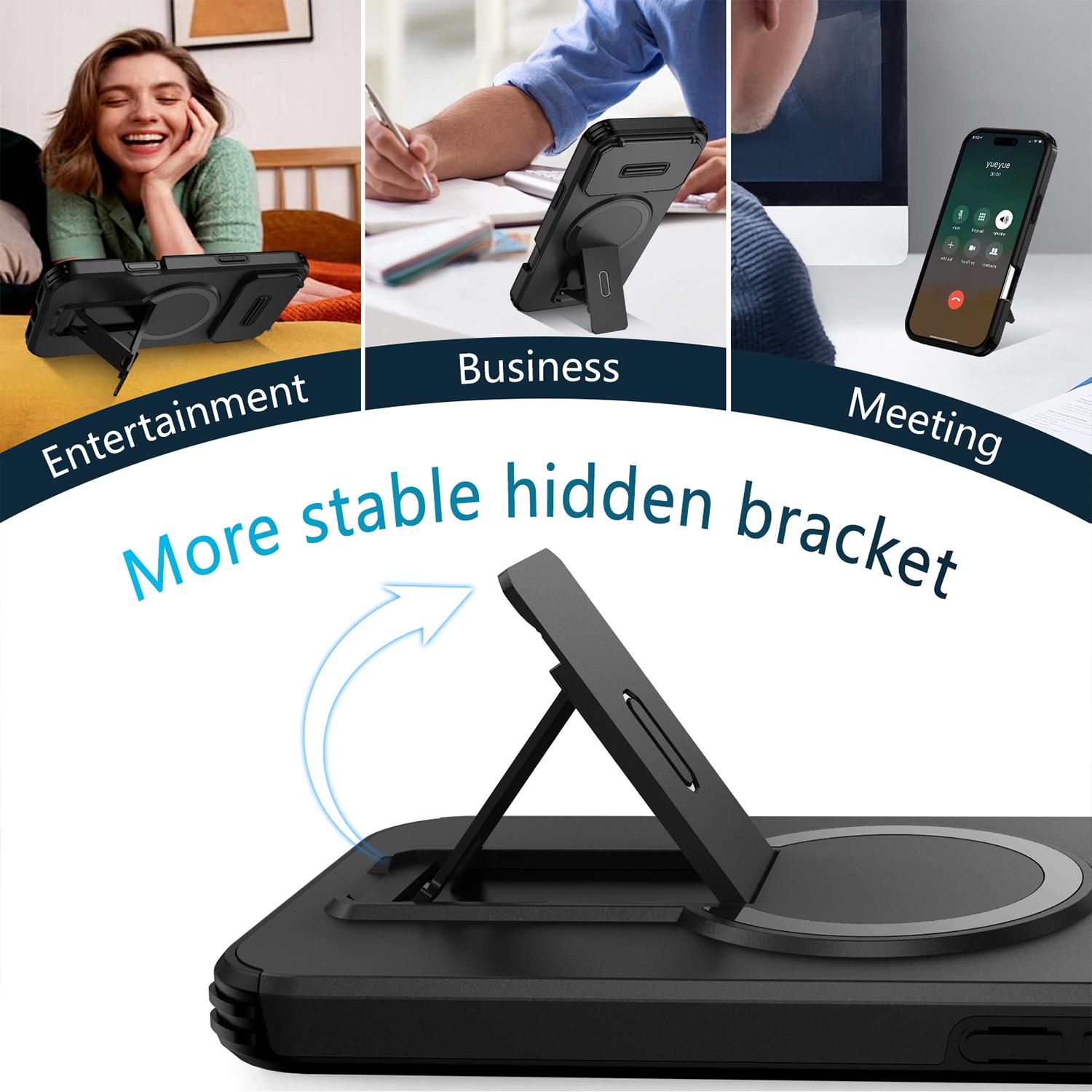 Shockproof Phone Case with Built-in Kickstand & Camera Protector, Magnetic Military Grade Heavy Duty Drop Protection Cover for iPhone 17 16 15 14 13 12 Pro Max