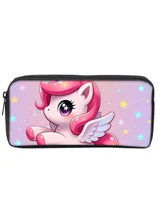 Single-layer pencil case with unicorn and pony print