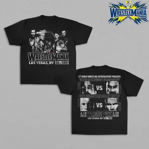 WrestleMania 2026 Las Vegas T-Shirt, Wrestling Match Card Graphic Tee, Double Sided Heavy Cotton Shirt, Event Streetwear Fan Apparel