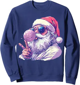 Cute Retro Santa Christmas Blowing Bubble Gum Vintage T-Shirt, Sweatshirt, Hoodie