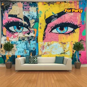 Urban Street Art Tapestry with Vibrant Graffiti Murals - Colorful City Mural Design on Durable Polyester Fabric for Living Room, Bedroom, Office, Party & Photo Shoot Backdrop - All-Season Home Decor & Event Decoration, Wall Art, Living Room Accent, Abstra