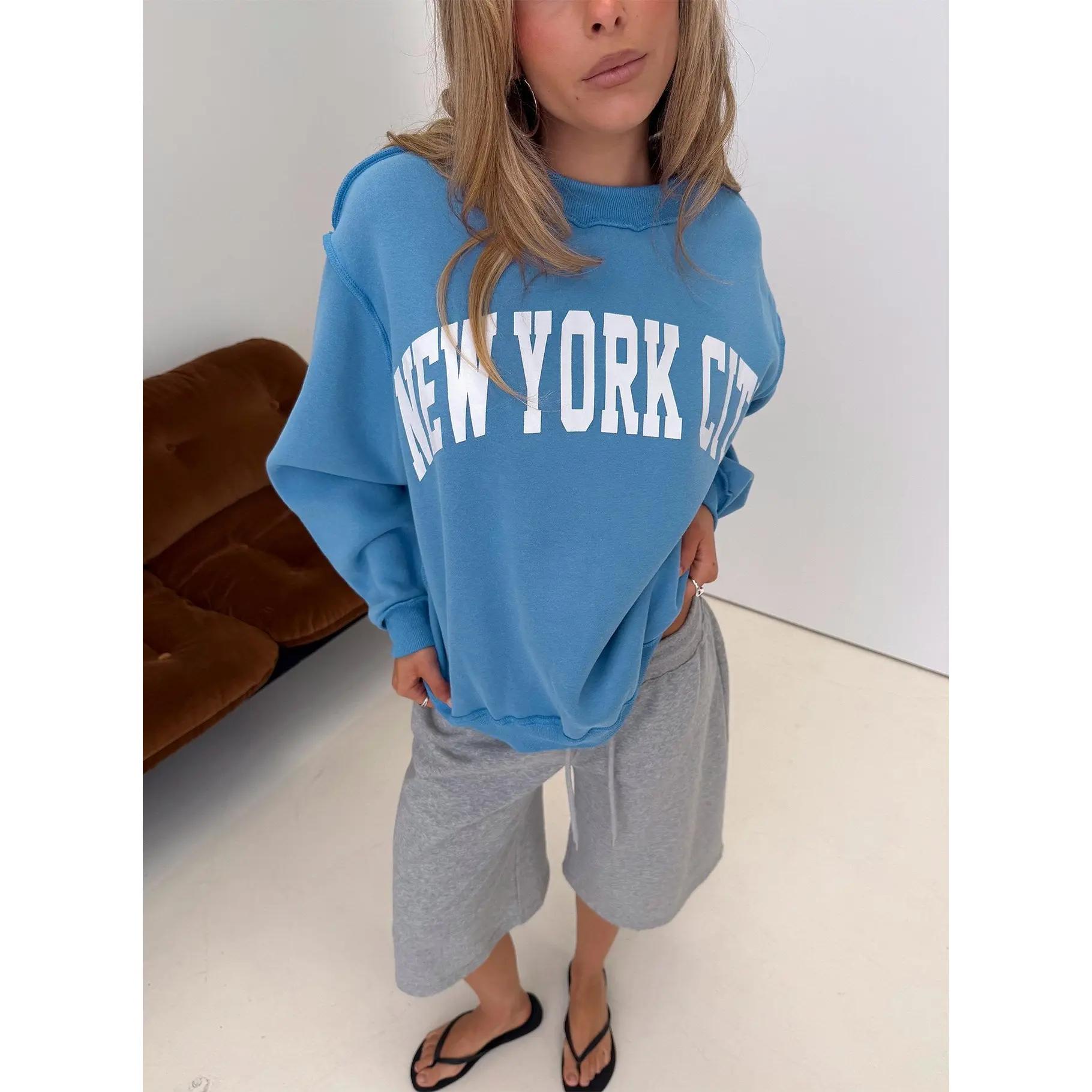 When In New York City Oversized Jumper Blue