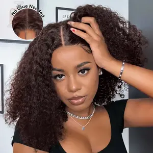 CurlyMe Wear Go #4 Mocha Mousse Color Kinky Curly Human Hair Pre-cut Transparent Lace Front Wigs Pre-plucked Style 180% Density Human Hair Wig for Women